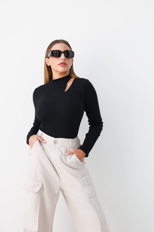 PEEK A BOO BODYSUIT BLACK